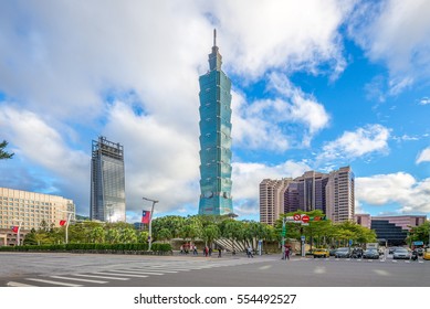 Taipei, Taiwan - December 20, 2016: skyline of taipei city with 101 tower