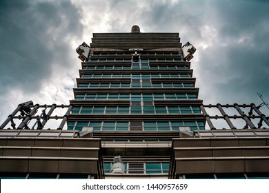 TAIPEI, TAIWAN - JUNE 18, 2019: The Upper Stories Of Taipei 101 From Its Outdoor Observation Deck On The 91st Floor