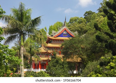 Taipei, Taiwan, March 15th 2021: View Of Zhinan Taoist Temple At Maokong In Wenshan District. It Was Founded In 1882. The Main Deity Of The Temple Is Lü Dongbin.