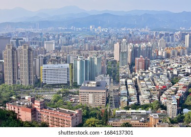 Taipei, Taiwan, March 26th 2020: Taipei Cityscape From Xiangshan Mountain In  Nangang District 