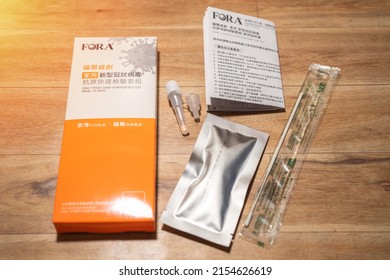 Taipei, Taiwan - May 4, 2022: Standard Q COVID-19 Ag Test Manufactured By FORA. Rapid Antigen Test Kit. Medical Device For Covid-19 Antigen Self Test. Coronavirus Infection Detection Kit.