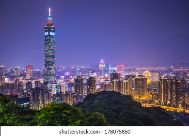 Taipei, Taiwan skyline at night.