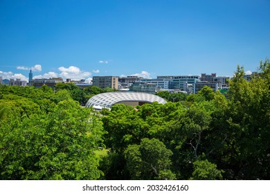 Taipei, Taiwan-August 26, 2021: Taipei Flower Expo Park-Dance Butterfly Hall is located in Zhongshan District, Taipei City. It is a semi-open large-scale performance venue.