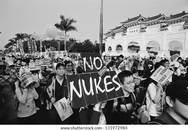 TAIPEI, TAIWAN-MARCH 9: Anti-nuclear\
demonstration in Taipei, Taiwan on March 9, 2013. It is the largest\
anti-nuclear demonstration in Taiwan and  an estimated 100000\
people join this\
demonstration.