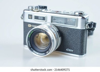 Taipei,Taiwan-Mar 10 2022:Yashica Electro 35 GSN Rangefinder Film Camera Isolated On White Background 