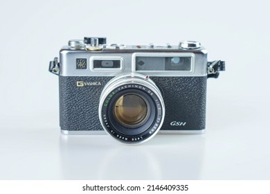 Taipei,Taiwan-Mar 10 2022:Yashica Electro 35 GSN Rangefinder Film Camera Isolated On White Background 