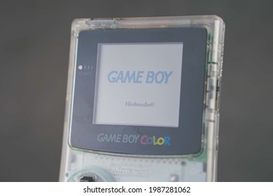 Taipei,Taiwan-May 01 2021:Nintendo Gameboy Color Clear Isolated On Grey Background 