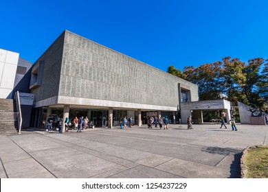 TAITO, TOKYO / JAPAN - NOVEMBER 15 2018 : Scenery of the National Museum of Western Art. The building of the museum is a modern design.