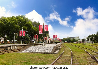 Taitung County ,Taiwan -Feb 25th,2021 :platform At  The Old Taitung Railway Station