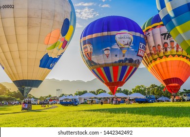 Taitung, Taiwan - June 30, 2019: Various Shape Balloons With Beautiful Sunrise And Green Grass At Luye Highland, Taiwan International Balloon Festival