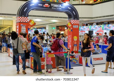 Taiwan, Aug. 6,2017: Tomica Model Toy Car Show At Mitsukoshi Event Space.