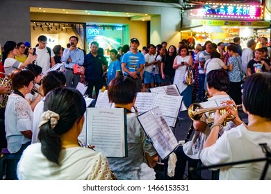 TAIWAN, CHINA - July 13, 2019: Taipei Pedestrian Street, Ximending Wanhua: Chinese Orchestra Performance