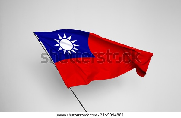 Taiwan flag isolated on white background with\
clipping path. flag symbols of Taiwan. flag frame with empty space\
for your text.