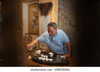 Taiwan - June, 2018; Pouring Tea In A Tea Ceremony