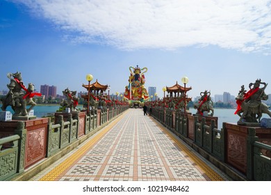 TAIWAN, KAOHSIUNG - 7 February 2018. Xuanwu God Statue Pavilion, Lotus Pond, Zuoying District, Kaohsiung, Taiwan