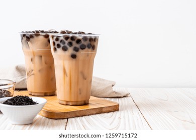 Taiwan Milk Tea With Bubble On Wood Background