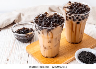 Taiwan Milk Tea With Bubble On Wood Background