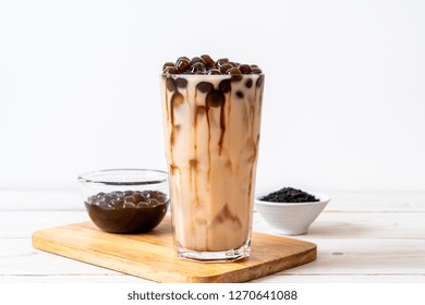 Taiwan Milk Tea With Bubble On Wood Background