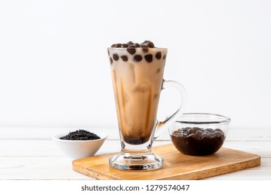 Taiwan Milk Tea With Bubble On Wood Background