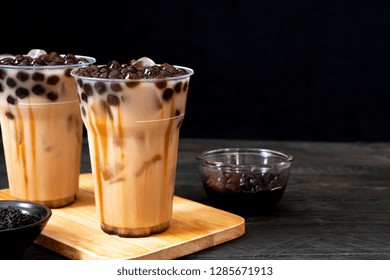 Taiwan Milk Tea With Bubble On Wood Background