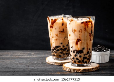 Taiwan Milk Tea With Bubble On Wood Table