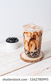 Taiwan Milk Tea With Bubble On Wood Table