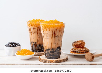 Taiwan Milk Tea With Bubble On Wood Table