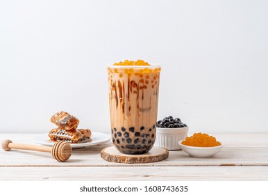 Taiwan Milk Tea With Bubble On Wood Table