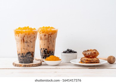 Taiwan Milk Tea With Bubble On Wood Table