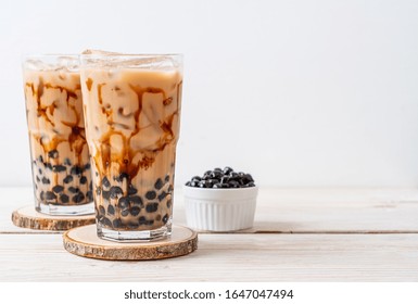 Taiwan Milk Tea With Bubble On Wood Table