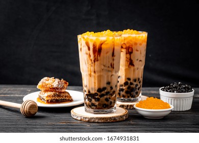 Taiwan Milk Tea With Bubble On Wood Table