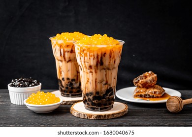 Taiwan Milk Tea With Bubble On Wood Table