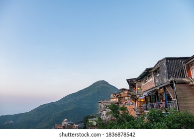 TAIWAN, NEW TAIPEI, Juifen Village, OCT 2nd, 2019 - Landscape View Of Teahouse And Teapot Mountain.