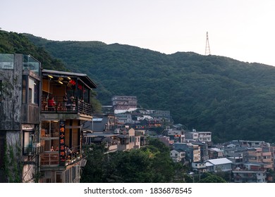 TAIWAN, NEW TAIPEI, Juifen Village, OCT 2nd, 2019 - Landscape View Of Teahouse And Teapot Mountain.