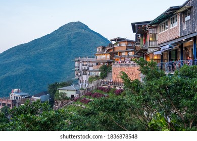 TAIWAN, NEW TAIPEI, Juifen Village, OCT 2nd, 2019 - Landscape View Of Teahouse And Teapot Mountain.