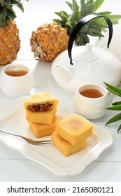 Taiwan Pineapple Cake Pastry, Taiwanese Famous Sweet Delicious Dessert Food, Nastar Taiwan or Nastar Hongkong, Copy Space Design.