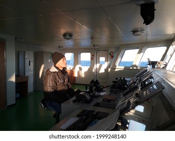 Taiwan Strait, China-28 September 2018 :
A Ship's Helmsman Is Piloting A Ship Sailing In The Sea