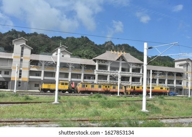 Taiwan, Taitung - November 27 2019: Train Station In The Sun. Taroko Train Waiting To Departure