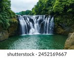 Taiwan waterfall landscape  with abundant water flowing, summer beautiful natural tourist attractions located in the mountains shifen