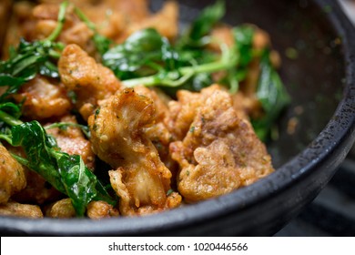 Taiwanese Fried Basil And Deep Fried Popcorn Chicken.