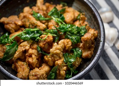 Taiwanese Fried Basil And Deep Fried Popcorn Chicken.