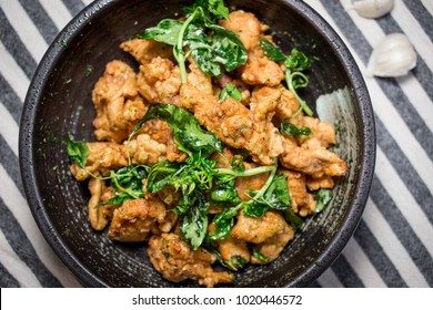 Taiwanese Fried Basil And Deep Fried Popcorn Chicken.