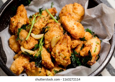 Taiwanese Fried Basil And Deep Fried Popcorn Chicken.