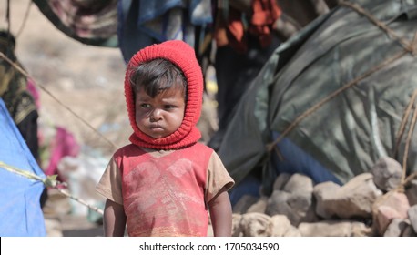 Taiz  Yemen - 09 Feb 2019 : A sad child from the city of Taiz, Yemen, which suffers from war and siege for the fifth year in a row