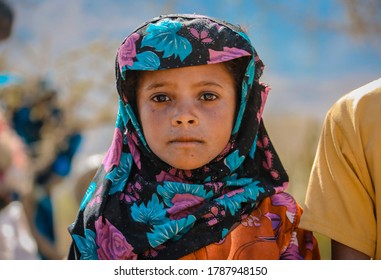 Taiz  Yemen - 22 Aug 2016 : The face of a Yemeni girl, who lives in a camp for the IDPs fleeing the war in the city of Taiz