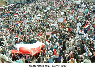 Taiz / Yemen - 28 Feb 2011: Mass Crowds At Freedom Square In The Yemeni City Of Taiz In The Arab Spring Revolution 2011