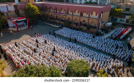 Taiz, Yemen November 16, 2021
An Aerial Photo Of The Morning Assembly In Schools In The Yemeni City Of Taiz, Despite The War Continuing For Seven Years