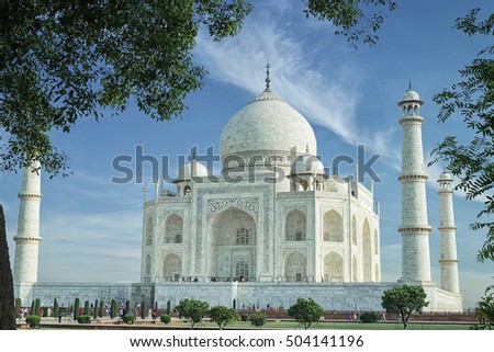 Taj Mahal, Agra, India. Seven world wonders. Beautiful Tajmahal travel destination