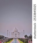 The Taj Mahal, in Agra, India, is a white marble mausoleum built by Emperor Shah Jahan in memory of his wife. Completed in 1653, it is a symbol of love and a masterpiece of Mughal architecture.