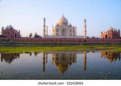 Taj mahal back view,reflection in river